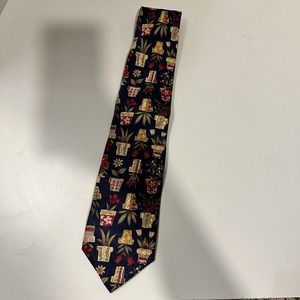 Umbria Tie Rack Navy Blue/Multicolor Floral Print 100% Silk Men's Neck Tie